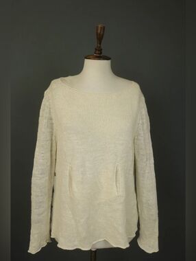 Sarah Pacini Off White Linen Knit Long Sleeve Round Neck Pullover Sweater Size 1